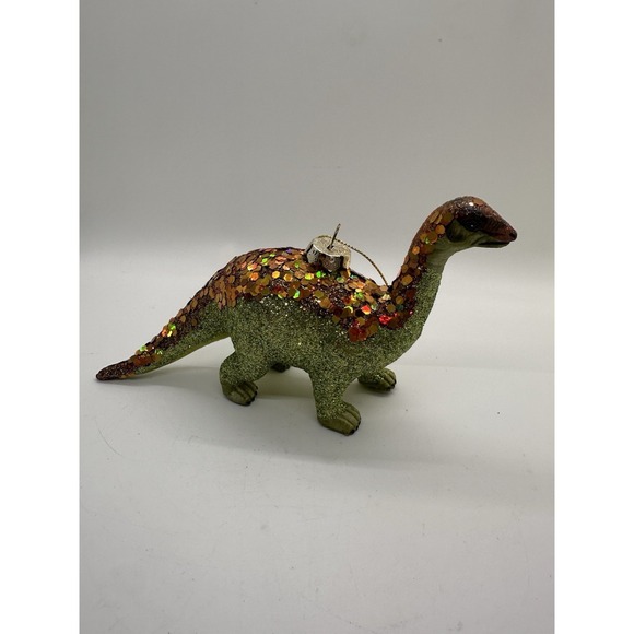 Robert Stanley Other - Robert Stanley Blown‎ Glass Brontosaurus Dinosaur Ornament Green Orange Glitter